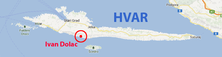 Mapa ostrova Hvar